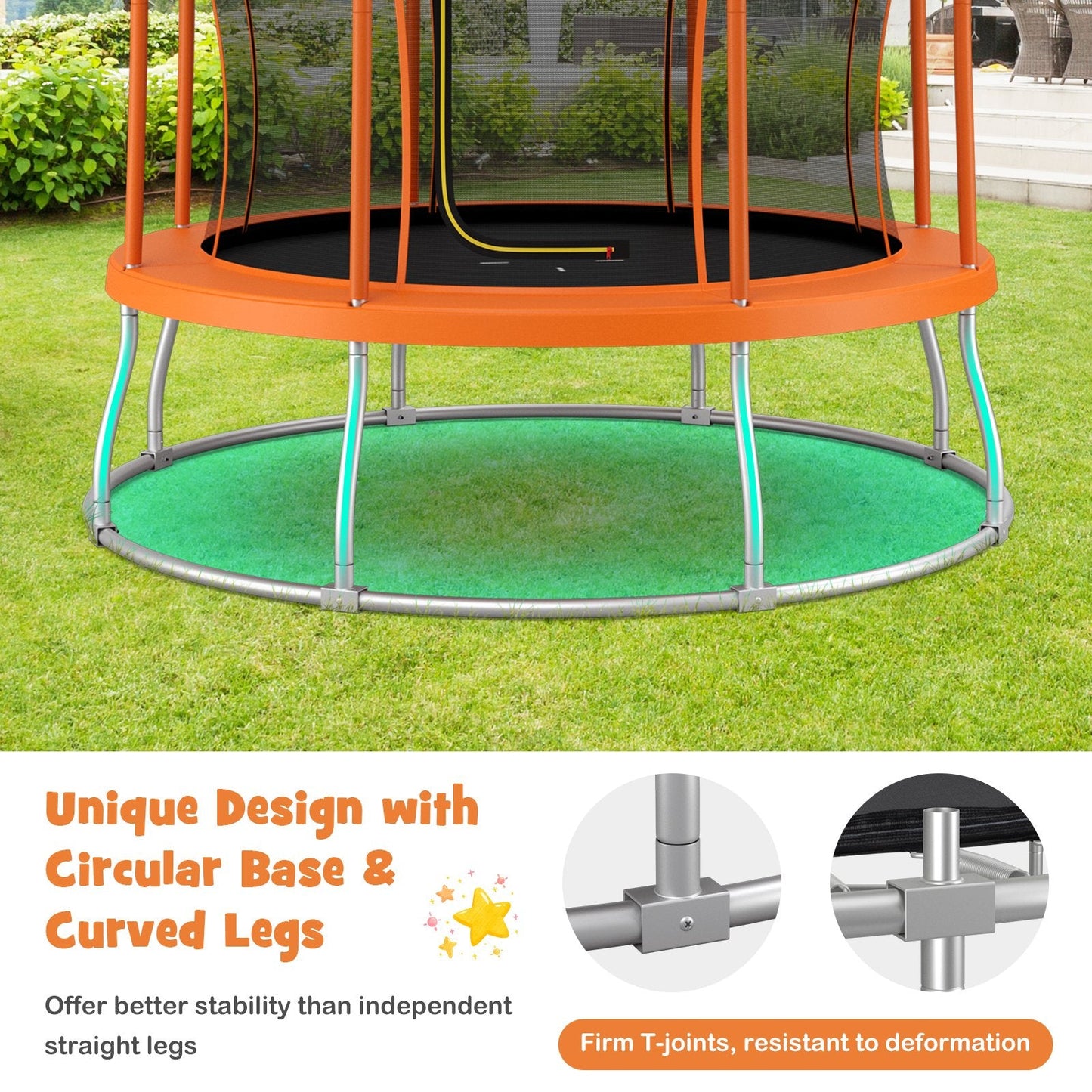 10 Feet Unique Flower Shape Trampoline with Galvanized Steel Frame, Orange Trampolines   at Gallery Canada