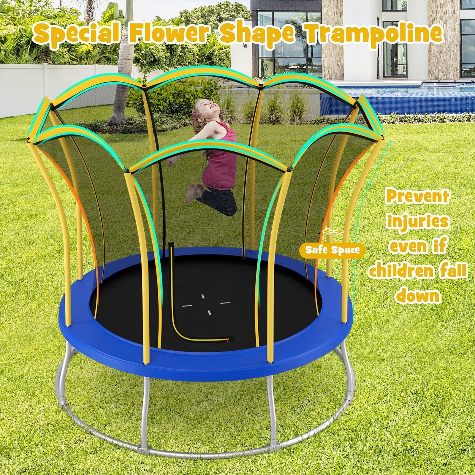 10 Feet Unique Flower Shape Trampoline with Galvanized Steel Frame, Yellow Trampolines   at Gallery Canada