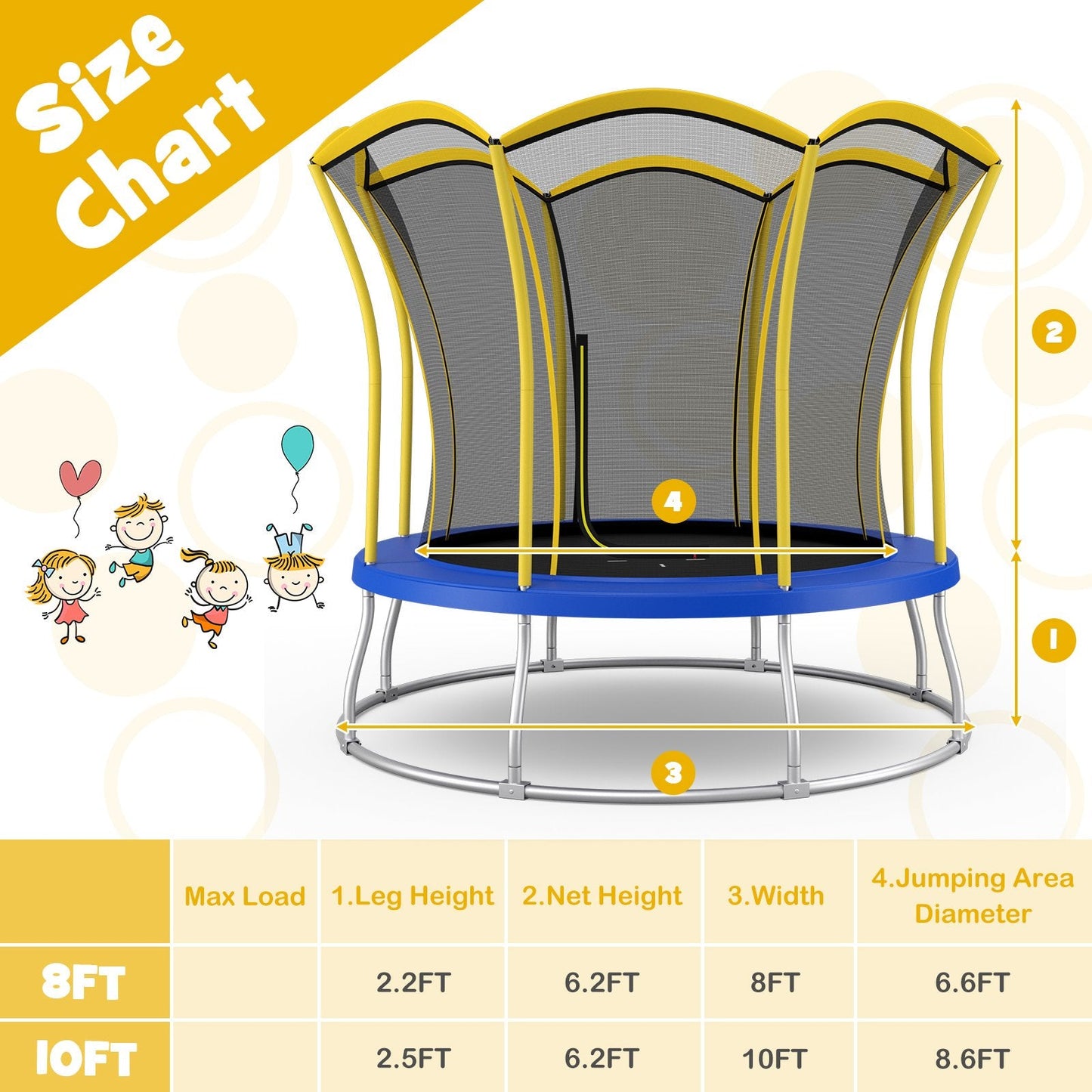 10 Feet Unique Flower Shape Trampoline with Galvanized Steel Frame, Yellow Trampolines   at Gallery Canada