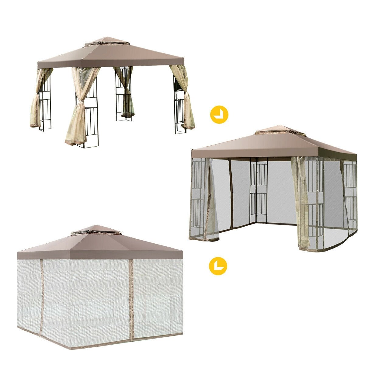 10 Feet x 10 Feet Awning Patio Screw-free Structure Canopy Tent, Brown Gazebos   at Gallery Canada