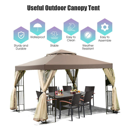 10 Feet x 10 Feet Awning Patio Screw-free Structure Canopy Tent, Brown Gazebos   at Gallery Canada