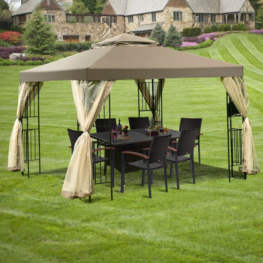 10 Feet x 10 Feet Awning Patio Screw-free Structure Canopy Tent, Brown Gazebos   at Gallery Canada