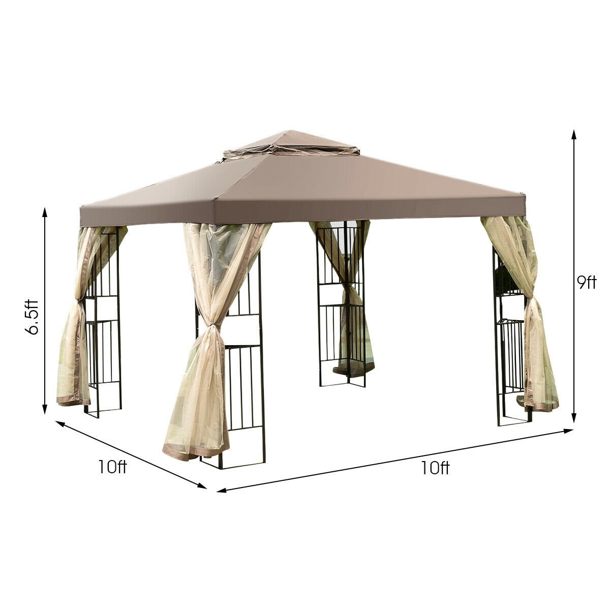 10 Feet x 10 Feet Awning Patio Screw-free Structure Canopy Tent, Brown Gazebos   at Gallery Canada