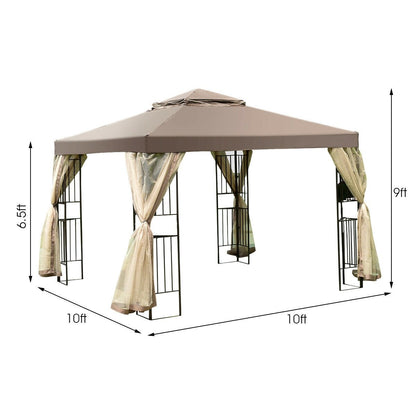 10 Feet x 10 Feet Awning Patio Screw-free Structure Canopy Tent, Brown Gazebos   at Gallery Canada