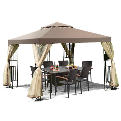 10 Feet x 10 Feet Awning Patio Screw-free Structure Canopy Tent, Brown Gazebos   at Gallery Canada