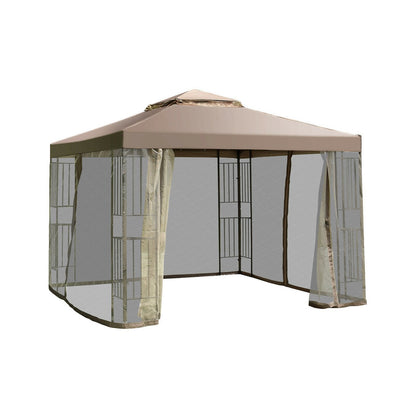 10 Feet x 10 Feet Awning Patio Screw-free Structure Canopy Tent, Brown Gazebos   at Gallery Canada