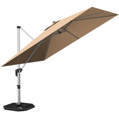 10 ft 360 Degree Tilt Aluminum Square Patio Offset Cantilever Umbrella without Weight Base, Beige