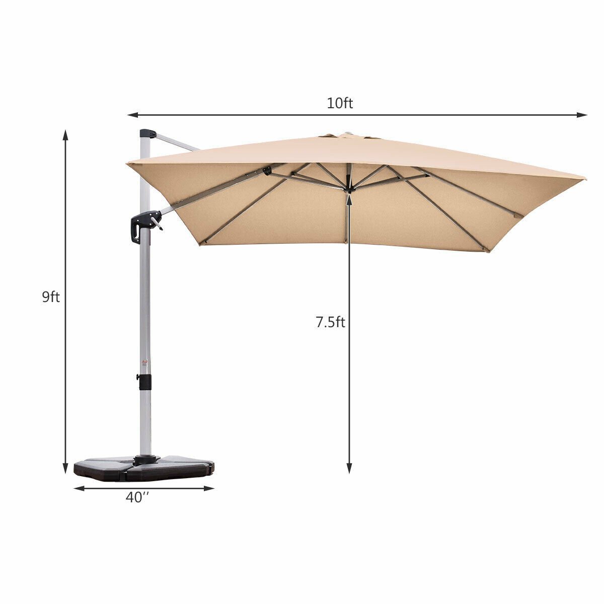 10 ft 360 Degree Tilt Aluminum Square Patio Offset Cantilever Umbrella without Weight Base, Beige Outdoor Umbrellas   at Gallery Canada