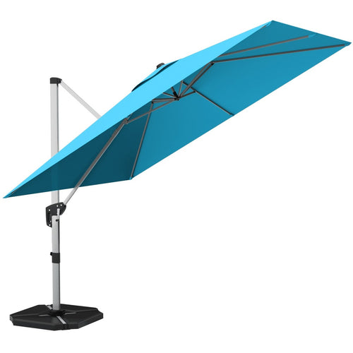 10 ft 360 Degree Tilt Aluminum Square Patio Offset Cantilever Umbrella without Weight Base, Blue