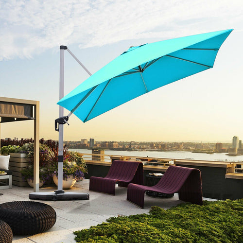 10 ft 360 Degree Tilt Aluminum Square Patio Offset Cantilever Umbrella without Weight Base, Blue