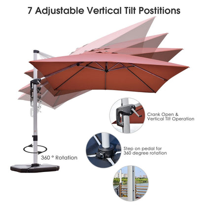 10 ft 360 Degree Tilt Aluminum Square Patio Offset Cantilever Umbrella without Weight Base-Brick red, Brick Red Outdoor Umbrellas   at Gallery Canada