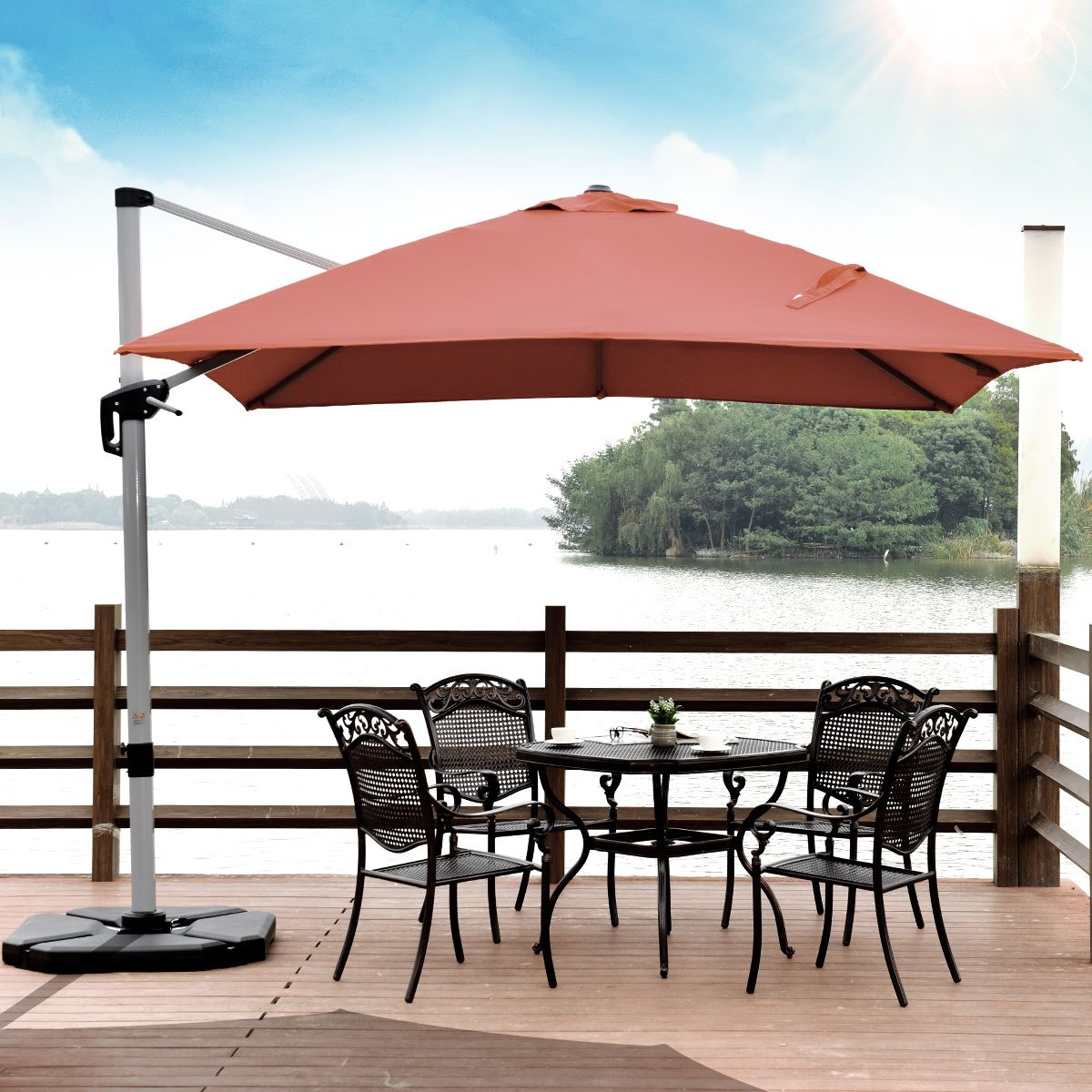 10 ft 360 Degree Tilt Aluminum Square Patio Offset Cantilever Umbrella without Weight Base-Brick red, Brick Red Outdoor Umbrellas   at Gallery Canada