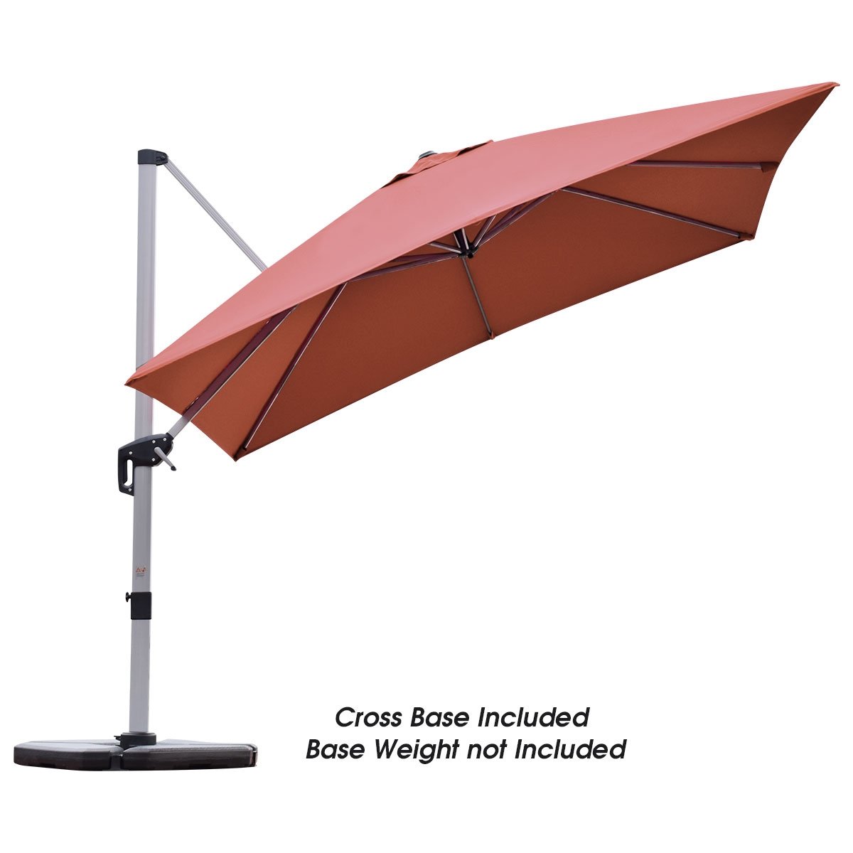 10 ft 360 Degree Tilt Aluminum Square Patio Offset Cantilever Umbrella without Weight Base-Brick red, Brick Red Outdoor Umbrellas   at Gallery Canada