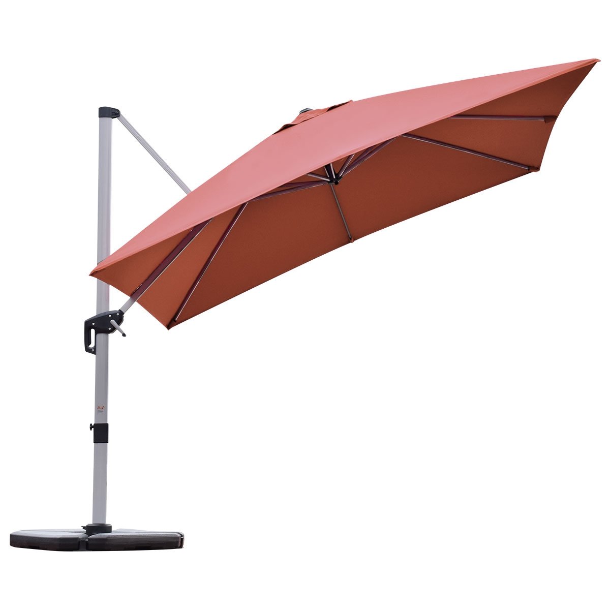 10 ft 360 Degree Tilt Aluminum Square Patio Offset Cantilever Umbrella without Weight Base-Brick red, Brick Red Outdoor Umbrellas   at Gallery Canada