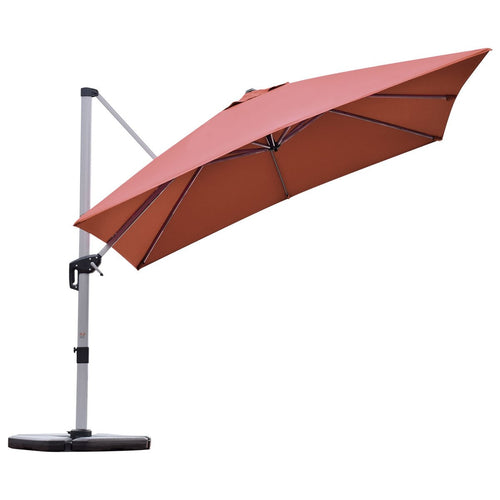 10 ft 360 Degree Tilt Aluminum Square Patio Offset Cantilever Umbrella without Weight Base-Brick red, Brick Red