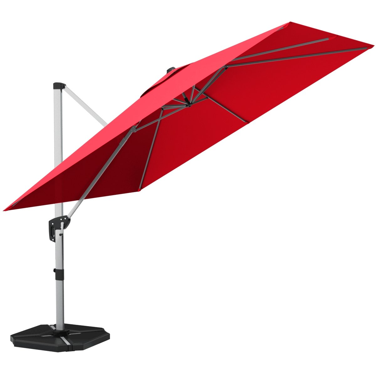 10 ft 360 Degree Tilt Aluminum Square Patio Offset Cantilever Umbrella without Weight Base, Burgundy Outdoor Umbrellas   at Gallery Canada