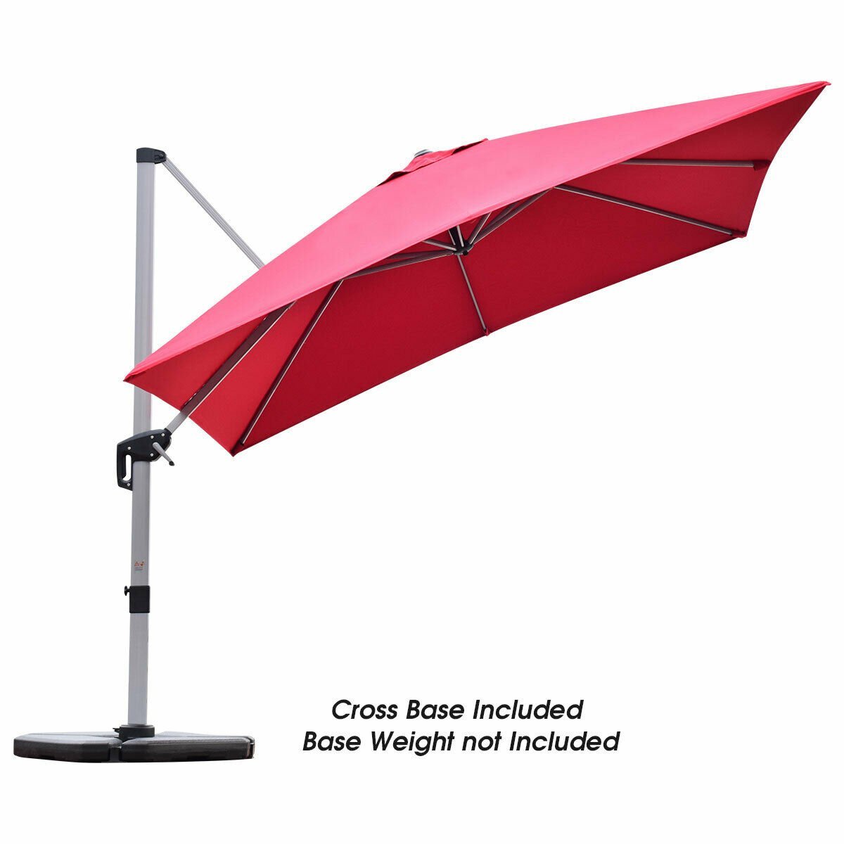 10 ft 360 Degree Tilt Aluminum Square Patio Offset Cantilever Umbrella without Weight Base, Burgundy Outdoor Umbrellas   at Gallery Canada