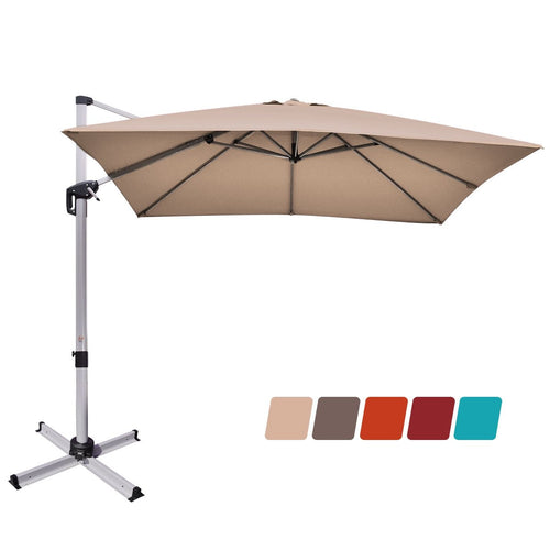 10 ft 360 Degree Tilt Aluminum Square Patio Offset Cantilever Umbrella without Weight Base, Tan