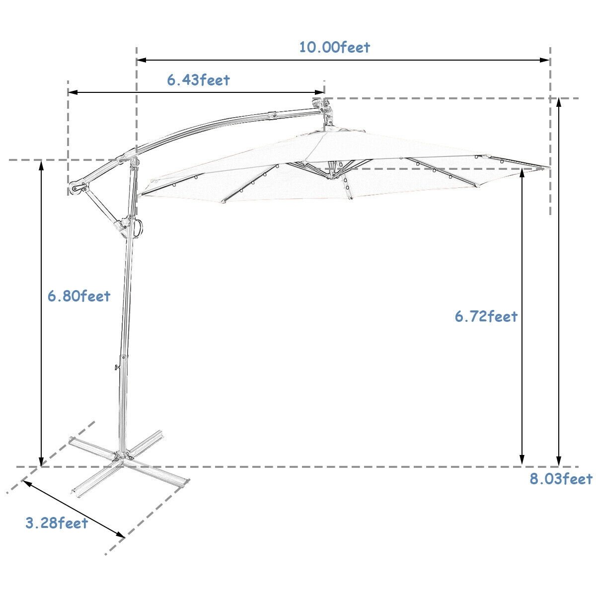 10 ft 360° Rotation Solar Powered LED Patio Offset Umbrella without Weight Base, Blue Outdoor Umbrellas   at Gallery Canada