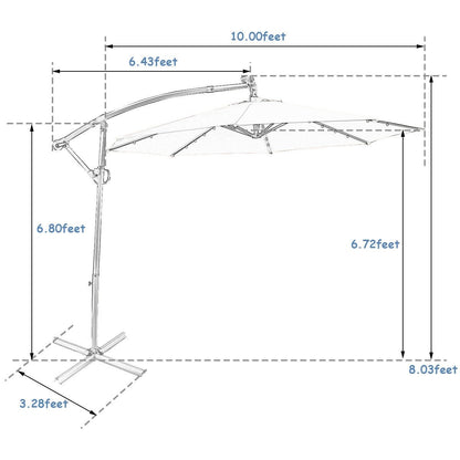 10 ft 360° Rotation Solar Powered LED Patio Offset Umbrella without Weight Base, Blue Outdoor Umbrellas   at Gallery Canada