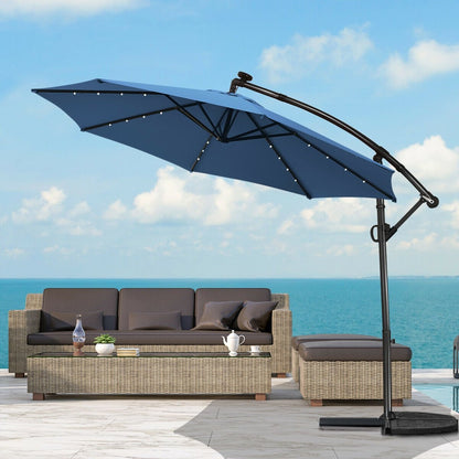 10 ft 360° Rotation Solar Powered LED Patio Offset Umbrella without Weight Base, Blue Outdoor Umbrellas   at Gallery Canada