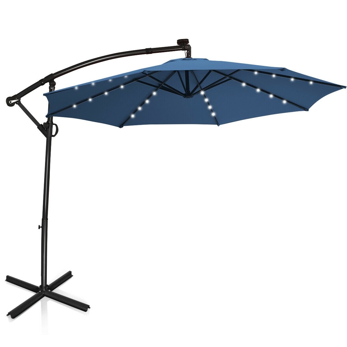 10 ft 360° Rotation Solar Powered LED Patio Offset Umbrella without Weight Base, Blue Outdoor Umbrellas   at Gallery Canada