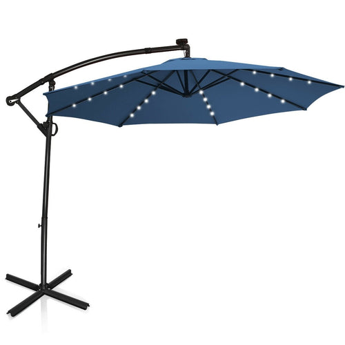 10 ft 360° Rotation Solar Powered LED Patio Offset Umbrella without Weight Base, Blue