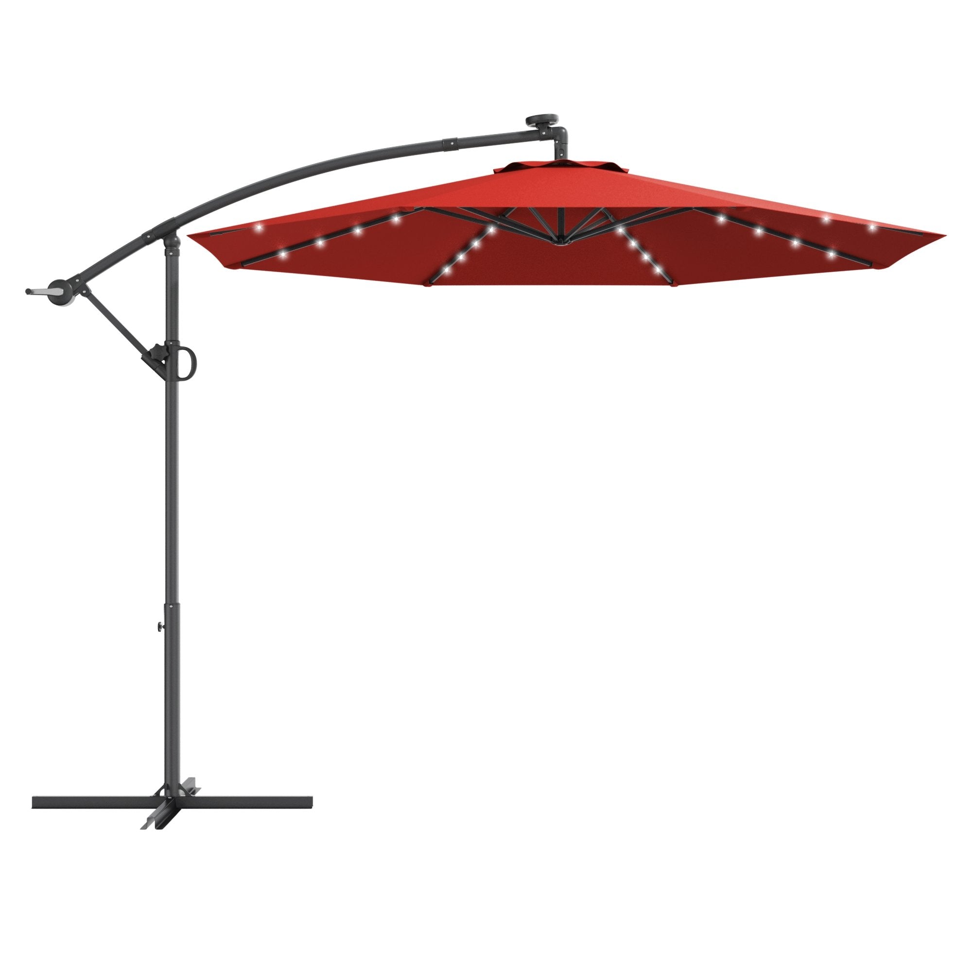 10 ft 360° Rotation Solar Powered LED Patio Offset Umbrella without Weight Base, Dark Red Outdoor Umbrellas   at Gallery Canada