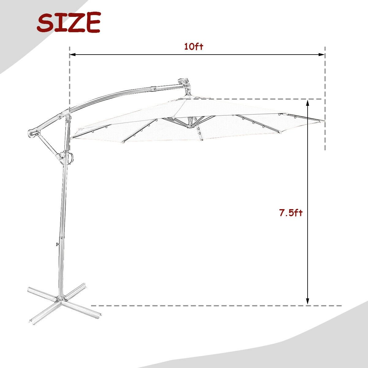 10 ft 360° Rotation Solar Powered LED Patio Offset Umbrella without Weight Base, Dark Red Outdoor Umbrellas   at Gallery Canada