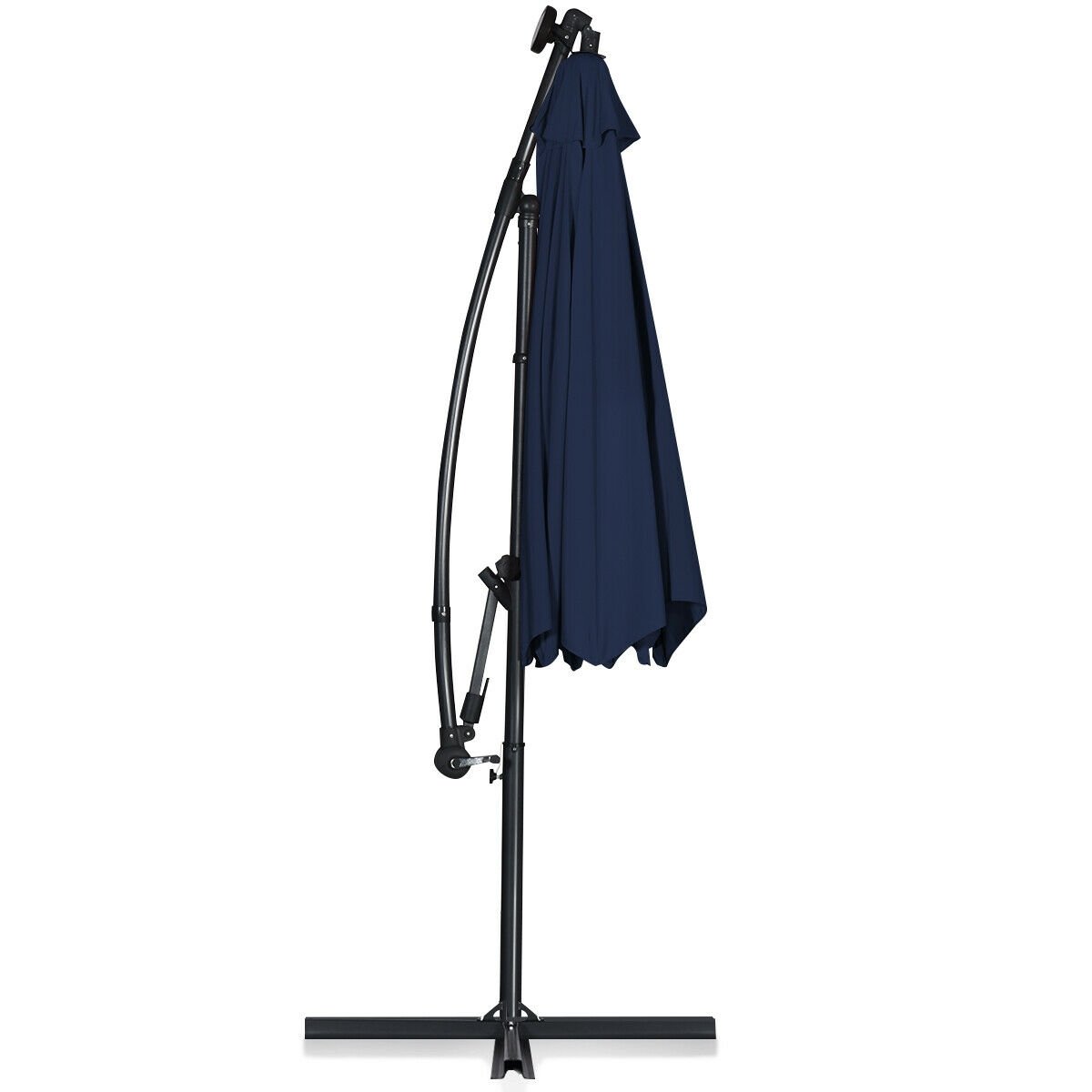 10 FT 360° Rotation Solar Powered LED Patio Offset Umbrella without Weight Base, Navy Outdoor Umbrellas   at Gallery Canada