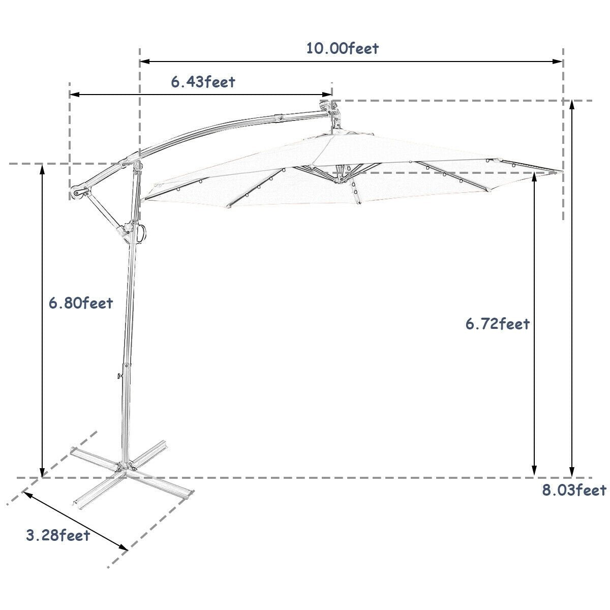 10 FT 360° Rotation Solar Powered LED Patio Offset Umbrella without Weight Base, Navy Outdoor Umbrellas   at Gallery Canada