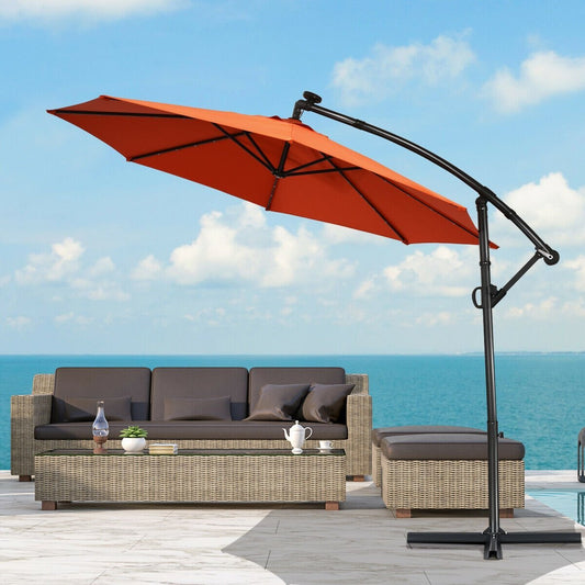 10 ft 360° Rotation Solar Powered LED Patio Offset Umbrella without Weight Base, Orange Outdoor Umbrellas   at Gallery Canada