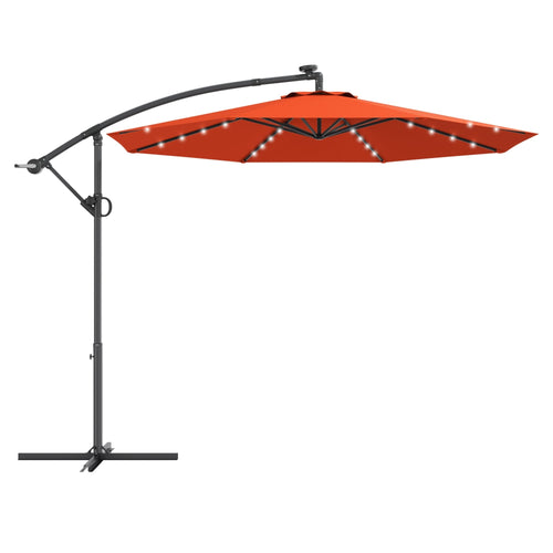 10 ft 360° Rotation Solar Powered LED Patio Offset Umbrella without Weight Base, Orange