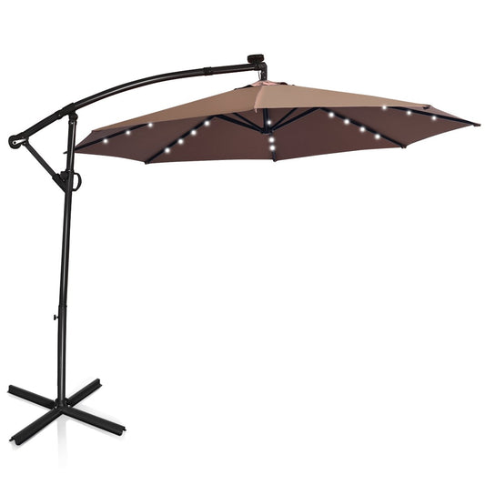 10 ft 360° Rotation Solar Powered LED Patio Offset Umbrella without Weight Base, Tan Outdoor Umbrellas   at Gallery Canada