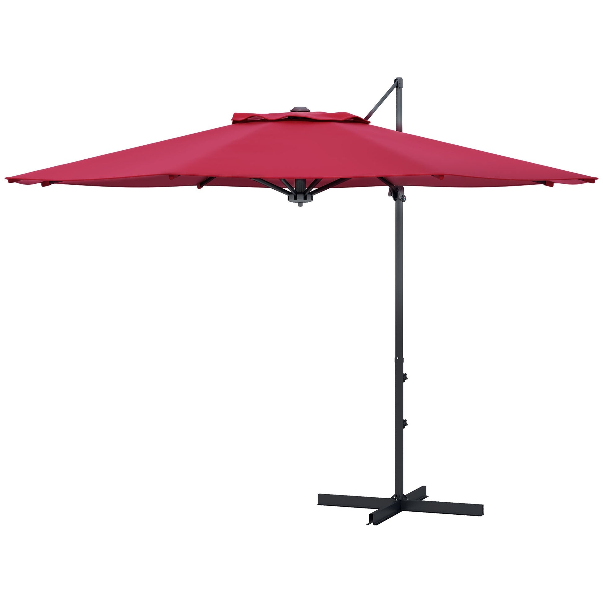 10 FT Cantilever Umbrella, Aluminum Hanging Offset Umbrella with 360°Rotation, Crank, Tilt, Cross Base, Red Cantilever Umbrellas Wine Red  at Gallery Canada