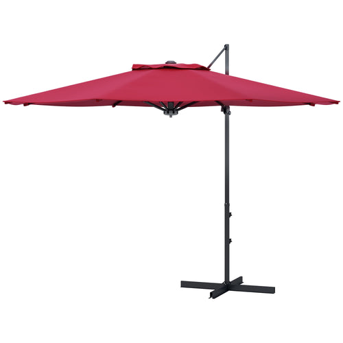 10 FT Cantilever Umbrella, Aluminum Hanging Offset Umbrella with 360°Rotation, Crank, Tilt, Cross Base, Red