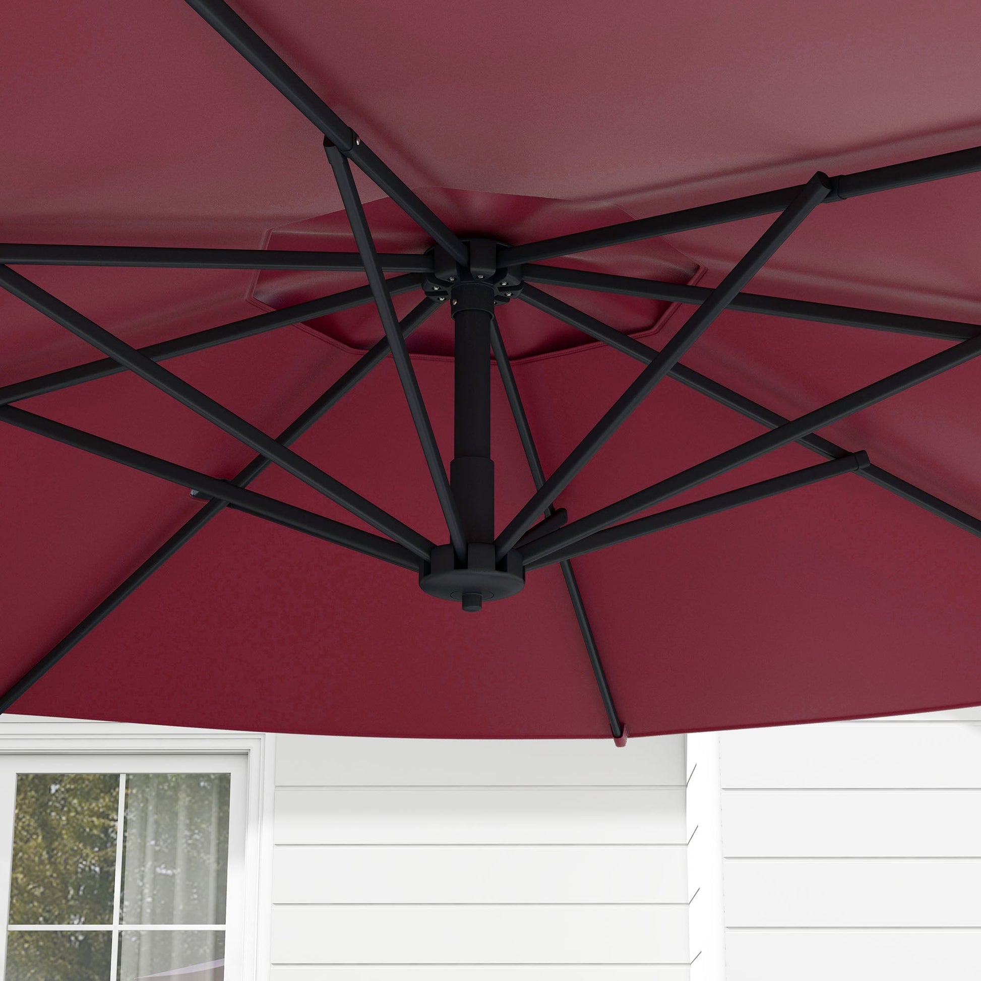 10 FT Cantilever Umbrella, Aluminum Hanging Offset Umbrella with 360°Rotation, Crank, Tilt, Cross Base, Red Cantilever Umbrellas   at Gallery Canada