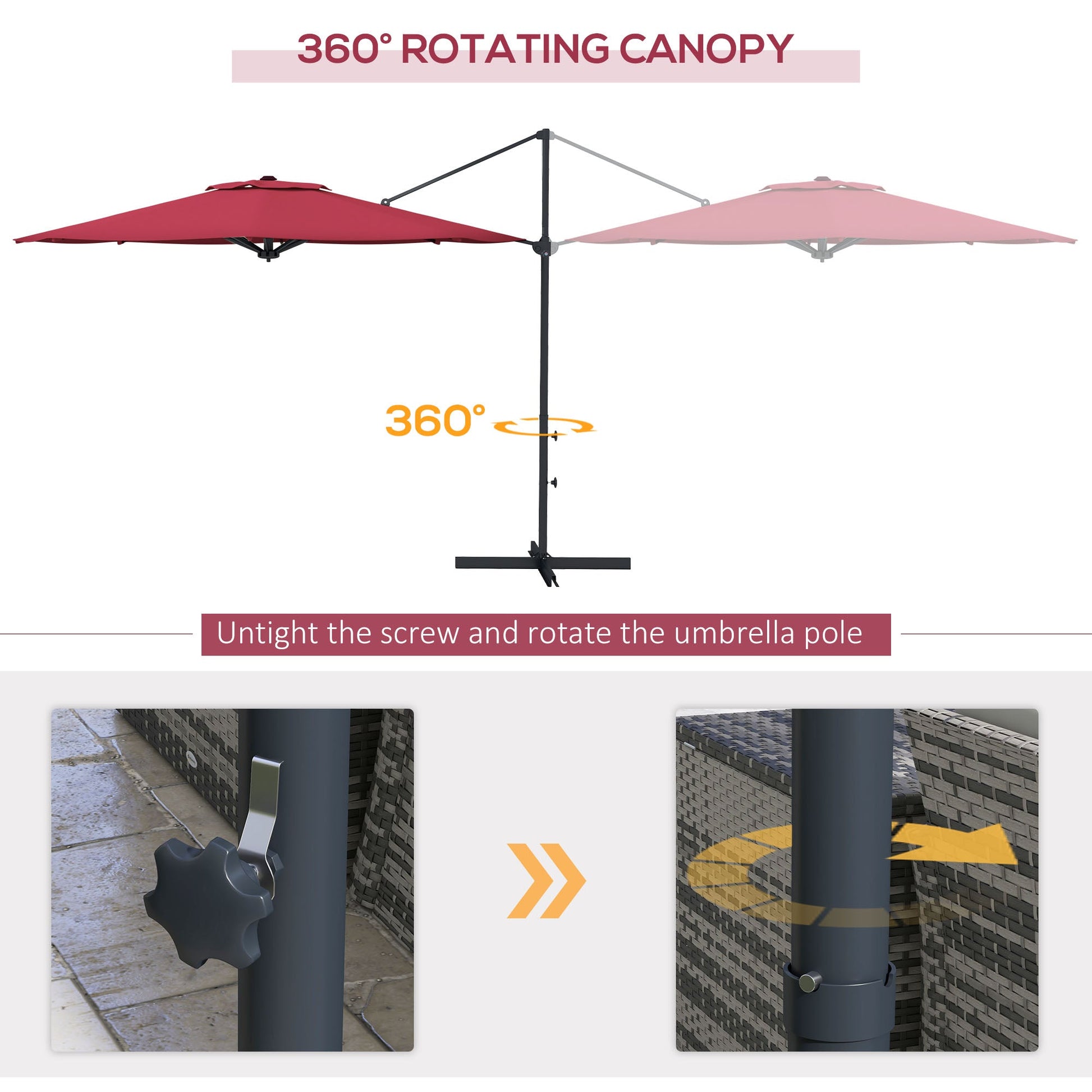 10 FT Cantilever Umbrella, Aluminum Hanging Offset Umbrella with 360°Rotation, Crank, Tilt, Cross Base, Red Cantilever Umbrellas   at Gallery Canada