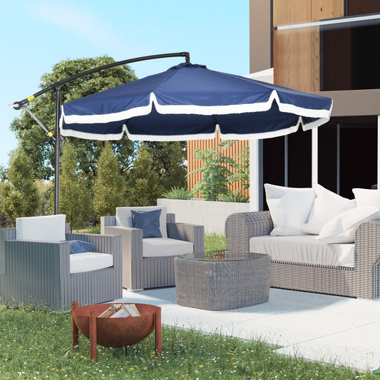 10 FT Cantilever Umbrella, Round Hanging Offset Umbrella with Crank, Cross Base and 8 Ribs for Garden, Backyard, Blue Cantilever Umbrellas Dark Blue  at Gallery Canada