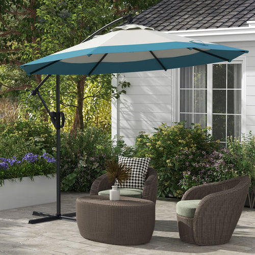 10 FT Cantilever Umbrella, Round Hanging Offset Umbrella with Crank, Tilt and Cross Base for Garden, Backyard, Blue