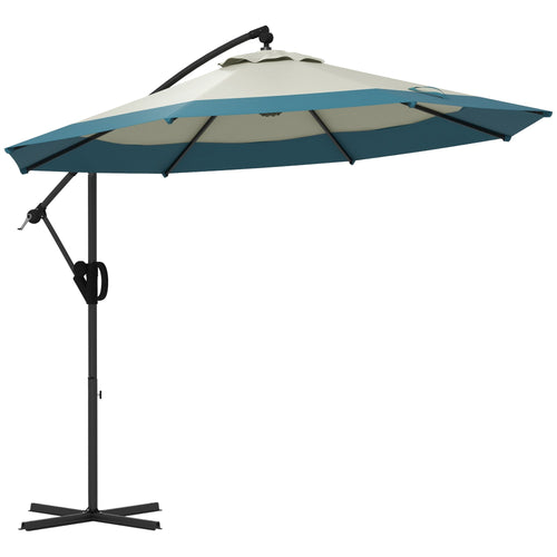 10 FT Cantilever Umbrella, Round Hanging Offset Umbrella with Crank, Tilt and Cross Base for Garden, Backyard, Blue