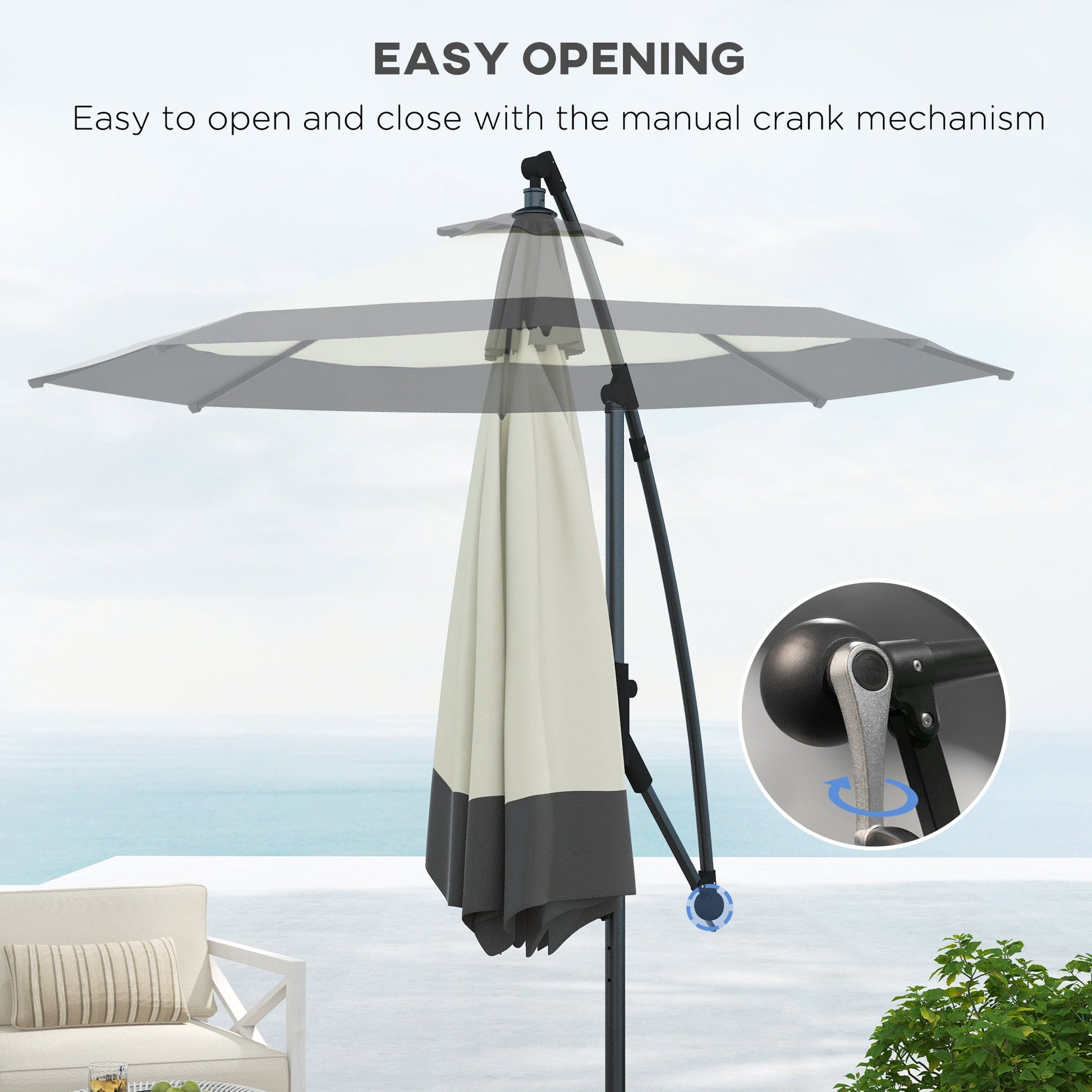 10 FT Cantilever Umbrella, Round Hanging Offset Umbrella with Crank, Tilt and Cross Base for Garden, Backyard, Grey Cantilever Umbrellas   at Gallery Canada