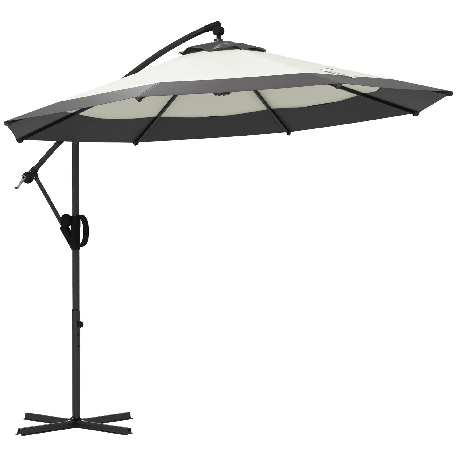 10 FT Cantilever Umbrella, Round Hanging Offset Umbrella with Crank, Tilt and Cross Base for Garden, Backyard, Grey Cantilever Umbrellas   at Gallery Canada