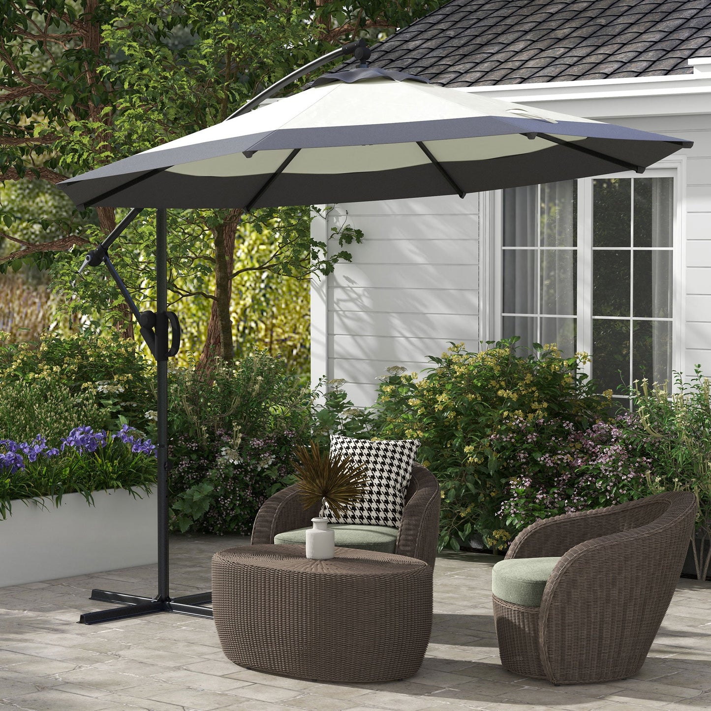 10 FT Cantilever Umbrella, Round Hanging Offset Umbrella with Crank, Tilt and Cross Base for Garden, Backyard, Grey Cantilever Umbrellas Multi Colour  at Gallery Canada