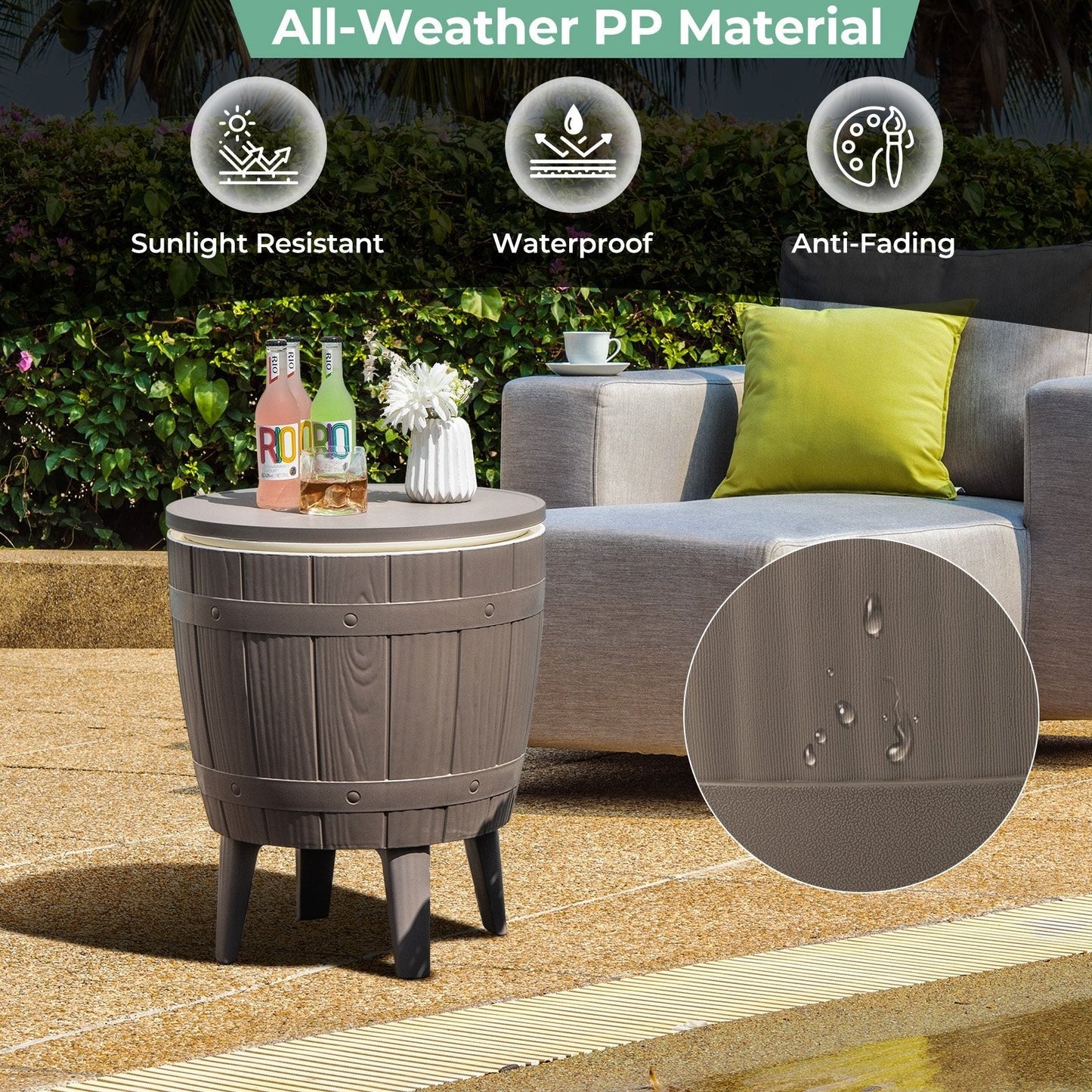 10 Gallon Cooler Bar Table Outdoor Coffee Table Ice Bucket with Telescopic Tabletop for Beer and Wine, Brown Coolers   at Gallery Canada