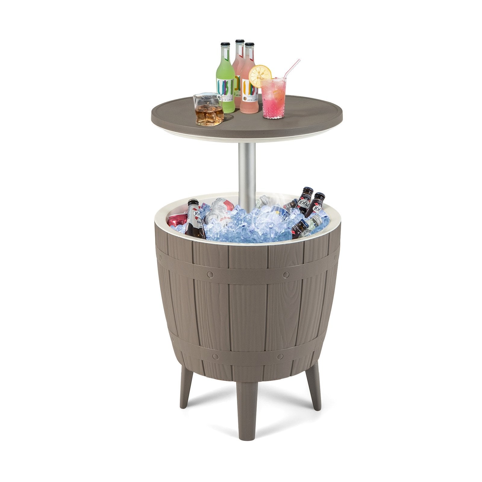 10 Gallon Cooler Bar Table Outdoor Coffee Table Ice Bucket with Telescopic Tabletop for Beer and Wine, Brown Coolers   at Gallery Canada