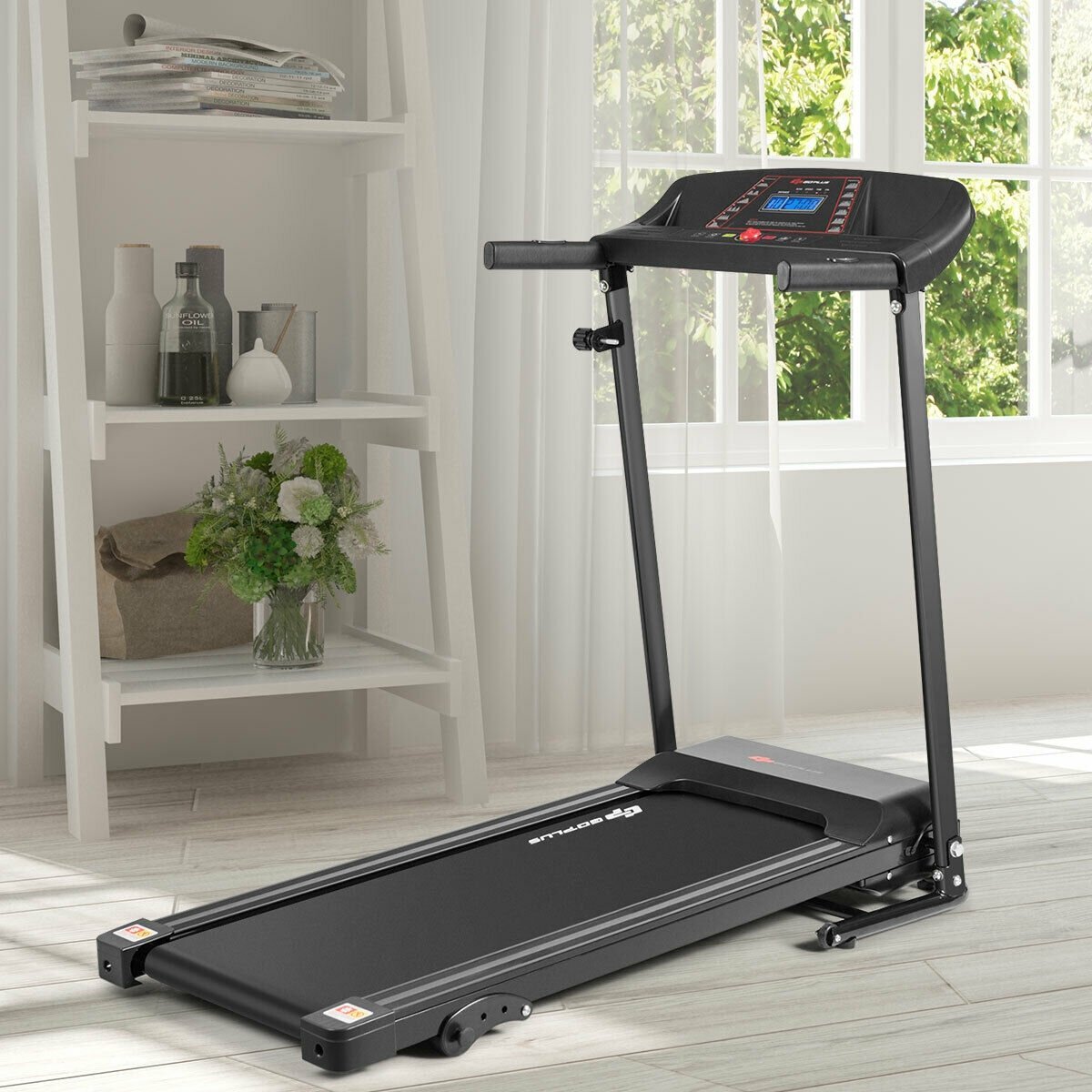 1.0 hp Foldable Treadmill Electric Support Mobile Power, Black Treadmills   at Gallery Canada