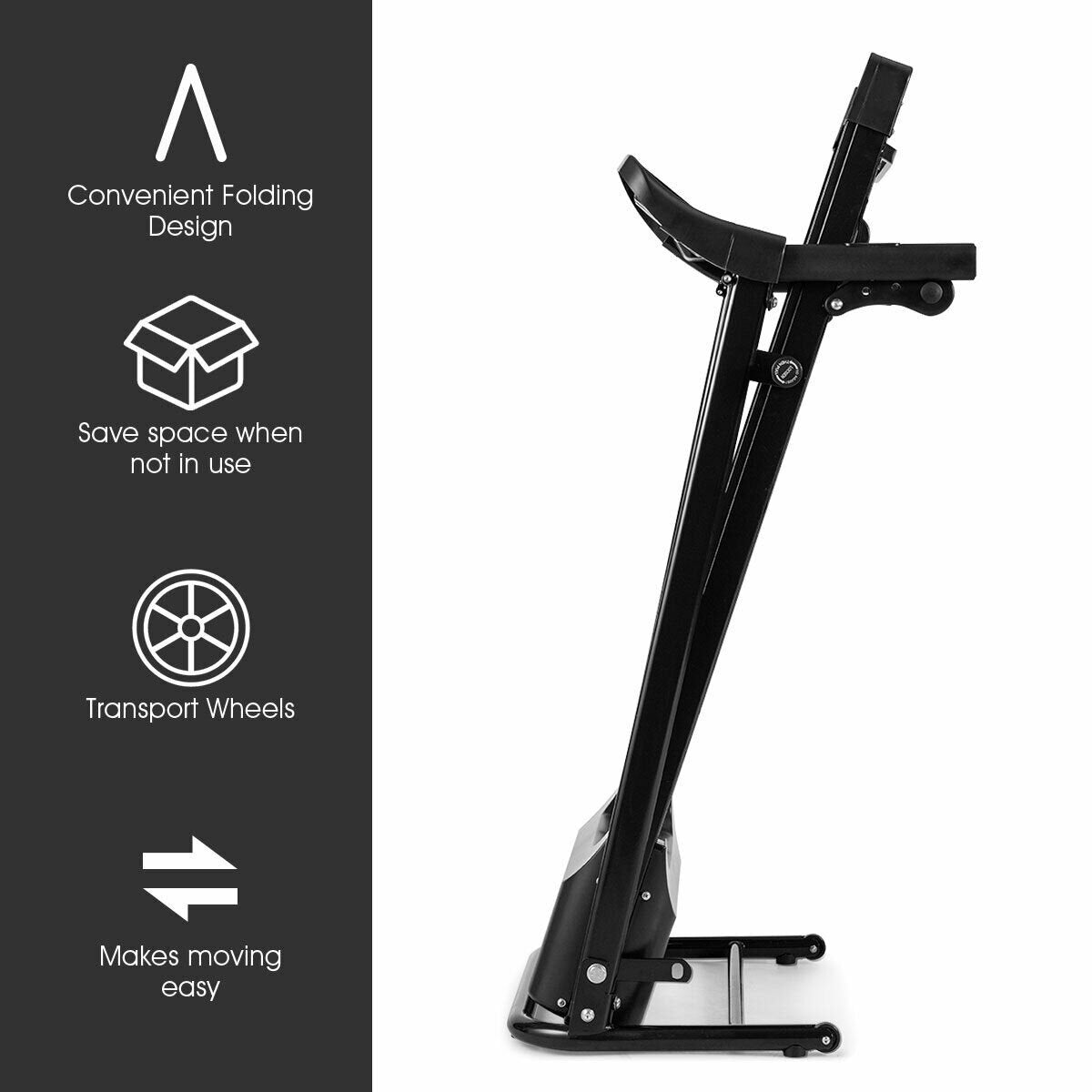 1.0 hp Foldable Treadmill Electric Support Mobile Power, Black Treadmills   at Gallery Canada