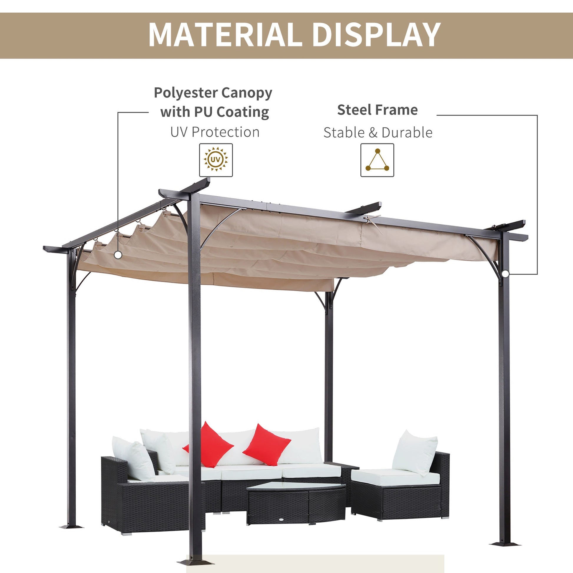 10' Outdoor Pergola Gazebo Garden Retractable Sun Shade Deck Lawn Covered Modern Square Canopy Backyard Patio BBQ Shelter Beige Pergolas   at Gallery Canada