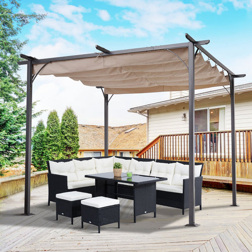 10' Outdoor Pergola Gazebo Garden Retractable Sun Shade Deck Lawn Covered Modern Square Canopy Backyard Patio BBQ Shelter Beige